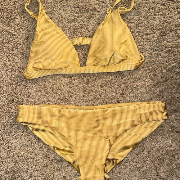 Aerie Ribbed Metallic Gold Bikini Set - Picture 7 of 12